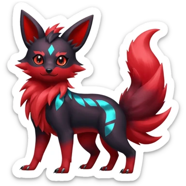  Shiny red iridescent Zorua-Umbreon-Salandit-Jolteon-fusion sticker
