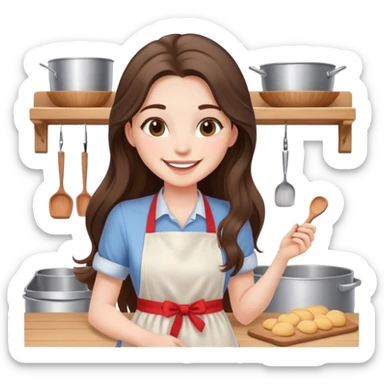 beautiful pale brunette girl with long hair baking sticker
