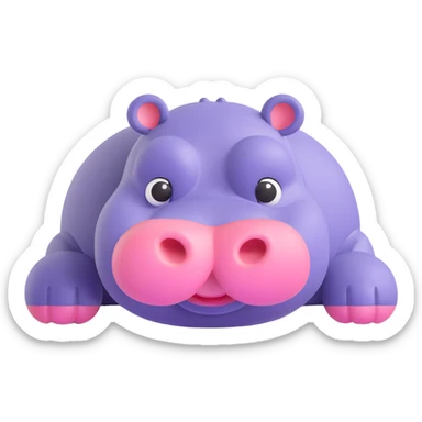 3D emoji style hippo, full body, lying down, simple and cute, round features, expressive eyes sticker