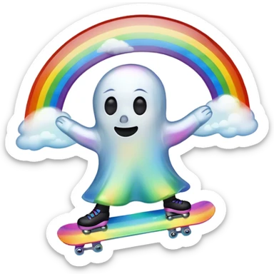 ghost emoji skating under a rainbow  sticker