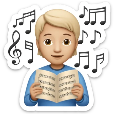 Apple Memoji-style 3D emoji of a composer holding sheet music, soft shading, rounded shapes, no background. sticker