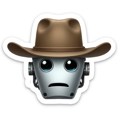Sad robot with a cowboy hat sticker