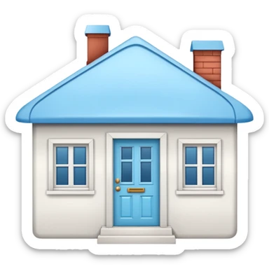 the front view of a mini house with a sky blue roof and white walls (2d) sticker