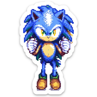 Change Sonic's eyes to yellow, keep pixel art style, no background sticker