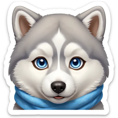 Husky with blue eye and brown eye and blue scarf sticker