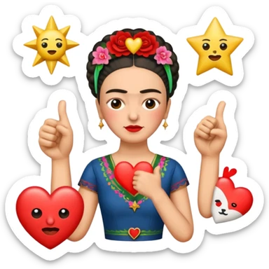 emoji pack of Frida Kahlo in style of her artworks that depicts at least these👍👎😍❤💤💫 sticker