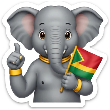 a sporting elephant with the Guinean flag in hand and making a like sign sticker