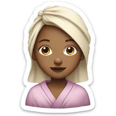 Girl with light skin in robe with hair wrapped in towel sticker