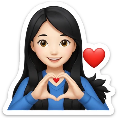 Asian girl long hair with heart sign sticker