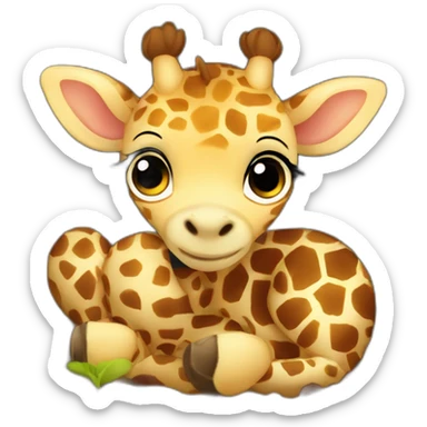 Cute baby giraffe lying down in a nest sticker