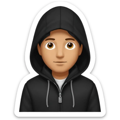 Man in black coat, hood down sticker