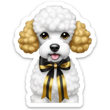 Black and gold bow on white poodle sticker
