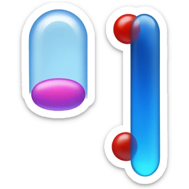 small semi-translucent red pill floating next to a small semi-translucent blue pill sticker