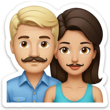 Blonde guy with mustache and Latina brunette sticker