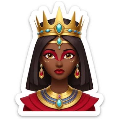 gothic ancient Egyptian queen portrait, head and shoulders only, deep red outfit, gold accents, Egyptian crown, bold makeup, dramatic lighting, 3D cartoon, mobile game icon style, clean background, no text, no watermark
 sticker