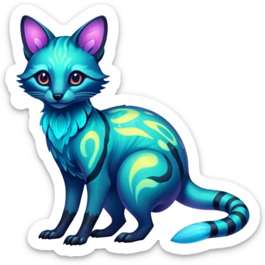 Exotic futuristic bioluminescent translucent transparent lush warm-colored neon-glowing iridescent Fakémon-Fionbri-Vernid-Genet-creature sticker