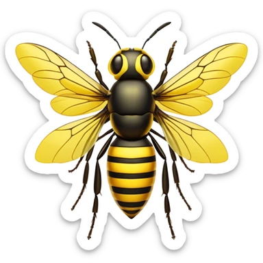 Cinematic Noble Hornet Portrait Emoji, Poised and intimidating, with a sleek, segmented body in bold yellow and black hues, sharp, focused eyes, and delicate, translucent wings, Simplified yet sharp and sophisticated features, highly detailed, glowing with a soft, insectile radiance, high shine, intelligent and formidable, stylized with an air of natural authority, focused and alert, soft glowing outline, capturing the essence of a watchful and confident hornet that appears ready to buzz out of the screen with effortless power! sticker