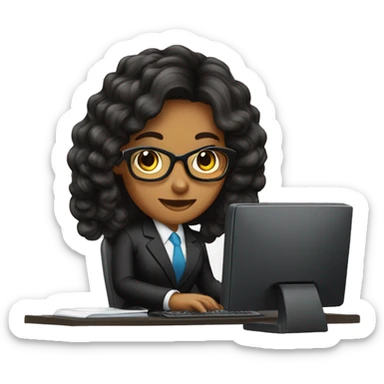 Secretaria cabelo preto computador e tomando cafe sticker