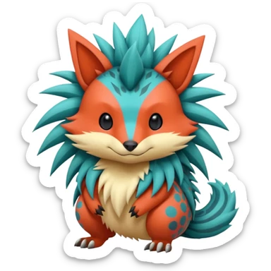  exotic tropical flurry smart creaturial Sleuth-Loyd-Garmaddon-Litten-Linoone-Noibat-Fakémon-Pokémon-Vernid-creature with a spiky hair floof down neck sticker