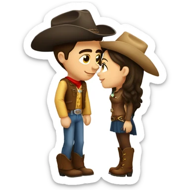 A brunette girl and tall cowboy kissing  sticker