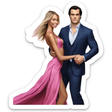 realistic photo of Henry Cavill close dancing with a beautiful  victoria secret model  sticker