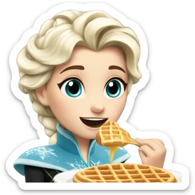 Elsa eating a waffle sticker