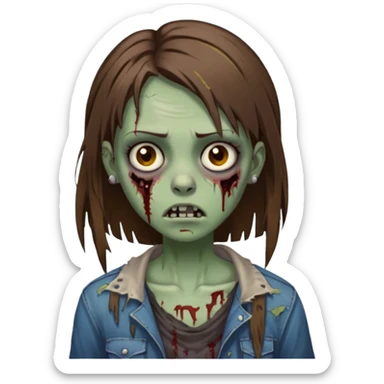 a zombie girl with straight brown hair long with piercings sticker