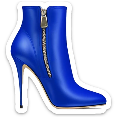 Realistic isolated top view of a pair of cobalt blue Jimmy Choo stiletto zippered ankle boots.  sticker