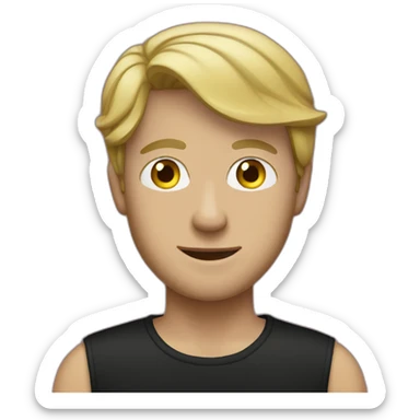 White man in a black T-shirt and a red bandana sticker