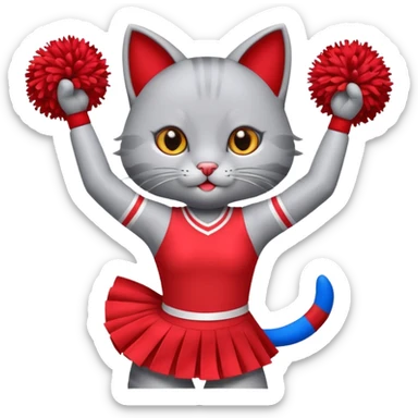 A cute sleek grey cat cheerleader twirling pom-poms with confident energy. sticker