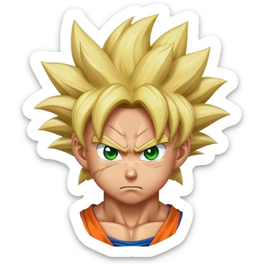Goku getting angry blond hair green eyes. The top of his forehead is red with veins. sticker