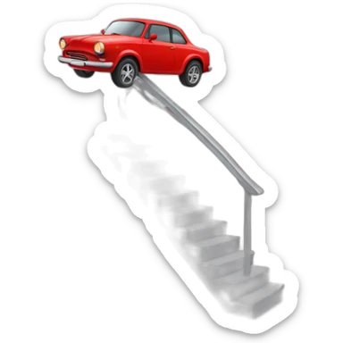 Red Car driving on top of staircase sticker