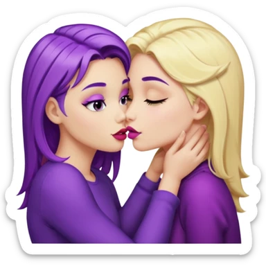 A blonde girl kissing a purple haired girl sticker