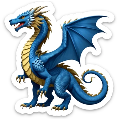 Mušḫuššu, long scaled dragon-serpent body, blue or turquoise, lion-like mane, strong lion forelegs with feline paws, bird-like eagle talons hind legs, long neck, dragon head with horn or crest, lizard tail, snake tongue, no wings, ancient, regal, terrifying sticker