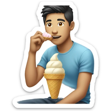 asian guy eating an ice-cream sticker