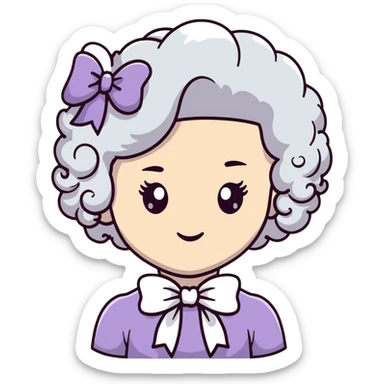White girl with curly hair and white bow on her head sticker