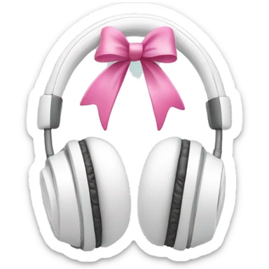 White apple head phones with pink bows in the side sticker