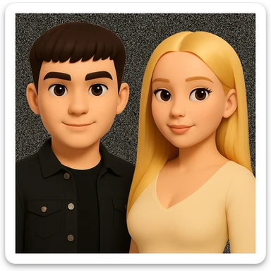 Slightly increase the volume of the upper body of the girl, separate the girl and the boy from each other, and make the skin color the same for both characters. Maintain the cartoonish 3D style as in the reference image. sticker