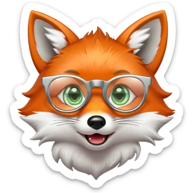 A surprised fox with sparkling fur, a glowing tail, a silver star on its forehead, and round glasses, with wide open mouth and eyes, looking shocked or scared sticker