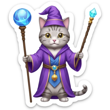 cat wizard with a staff sticker