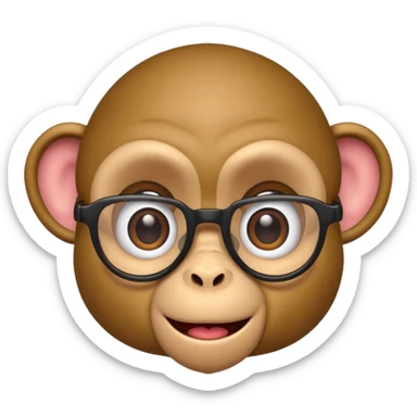 monkey with rolling eyes and wearing nerd glasses, blending features of 🐵🙄🤓 in emoji style sticker