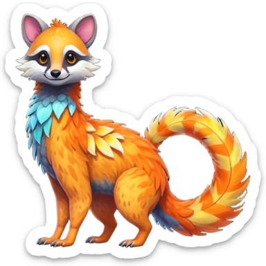 Colorful Fruity Iridescent Warm-colored Tropical Exotic Vernid-Sergal-Trico-Civet-fusion-hybrid-animal-creature, full body sticker