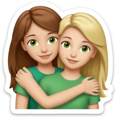 Maman : cheveux marrons, yeux marrons peau blanche fille cheveux blond yeux verts peau blanche qui se font un câlin  sticker