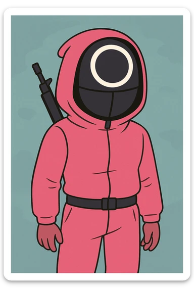 squid game guard with circle mask, cartoon style sticker