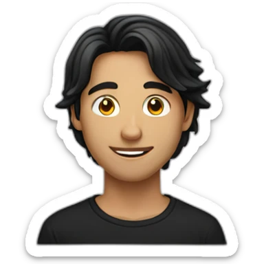 20 yo man black t shirt mid long black hair sticker