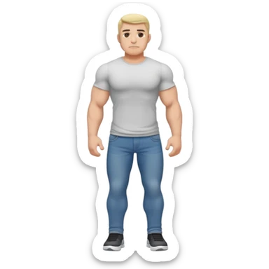 full body bulky male figure standing wearing casual clothes, muscular build, not overweight but not skinny, t-shirt and jeans sticker