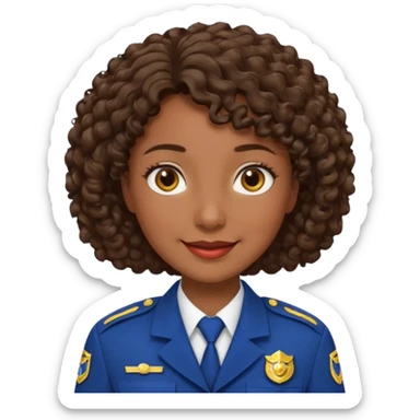 Middle-aged Female: dark skin, wearing uniform, approachable face, curly short brown hair sticker