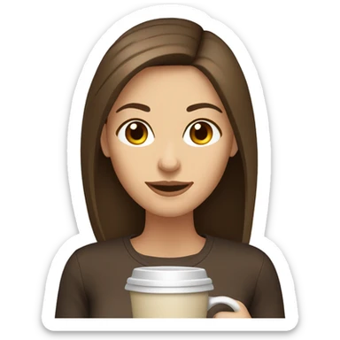 Caucasian woman, medium straight brown hair and brown eyes. Drinking coffee. sticker