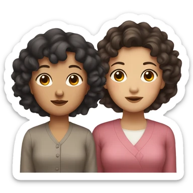 Korean mother and mixed daughter with curly hair  sticker