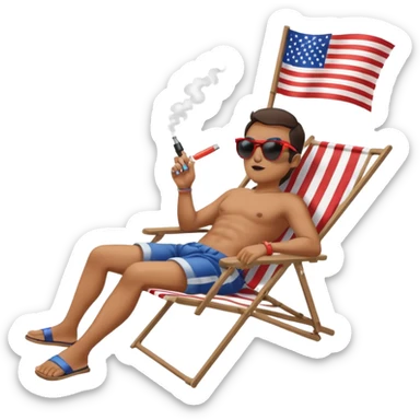 Person in a beach chair vaping with an american flag sticker